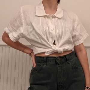 White Hot Cotton Linen Button Tee